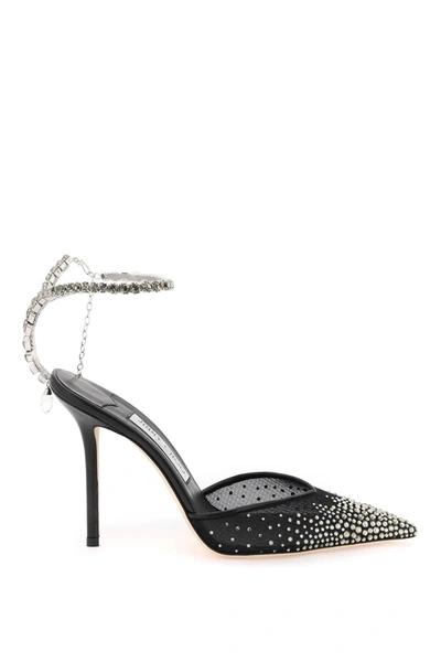 Jimmy Choo Saeda 100mm Crystal-embellished Sandals In Black