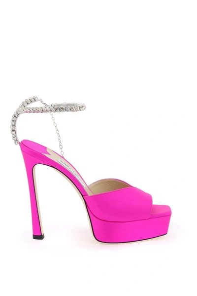 Jimmy Choo Saeda 125 Embellished Satin Platform Pumps In Fuchsia