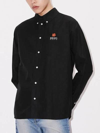 Kenzo Boke Logo Cotton Poplin Shirt In Nero