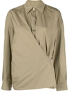 Lemaire Twisted Wrap Cotton Shirt In Gr641 Dusty Khaki