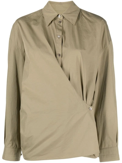 Lemaire Twisted Wrap Cotton Shirt In Gr641 Dusty Khaki