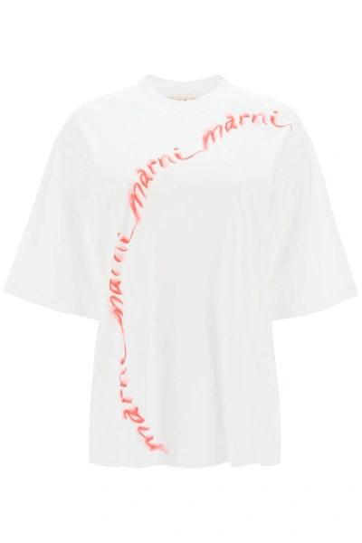 Marni White Bio Cotton T-shirt With Wavy Logo