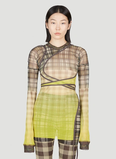 Ottolinger Plaid-check Semi-sheer T-shirt In Yellow