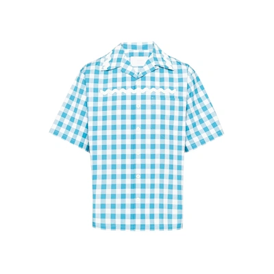 Prada Short-sleeved Cotton Shirt In Blue