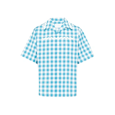 Prada Short-sleeved Cotton Shirt In White,turquoise