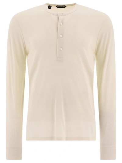 Tom Ford Lyocell Buttoned T Shirt In White