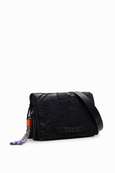 Desigual M Embroidered Floral Crossbody Bag In Black