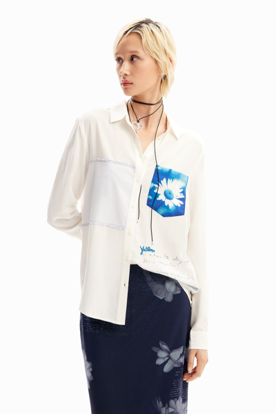 Desigual Patchwork Pocket Daisy Shirt In White