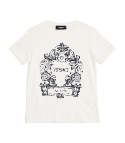 Young Versace Versace Kids Cotton Barocco Wreath T-shirt (4-14 Years) In Bianco-navy