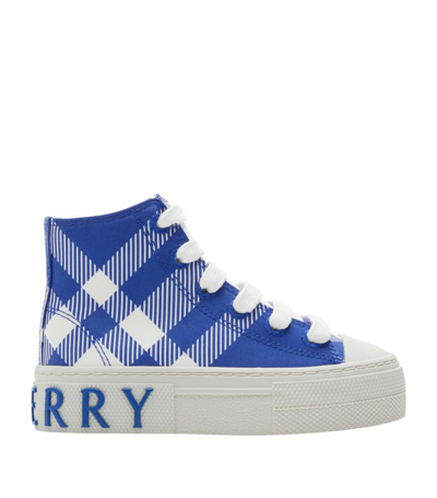 Burberry Kids' Checked Cotton High-top Sneakers In Blue