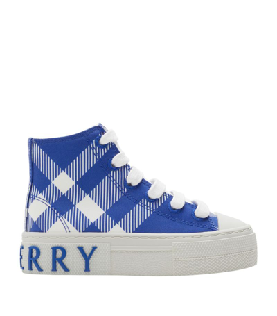 Burberry Kids' Checked Cotton High-top Sneakers In Blu