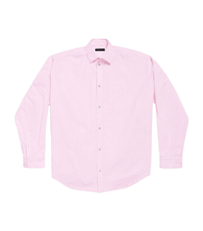 Balenciaga Logo印花细条纹棉衬衫 In Pink