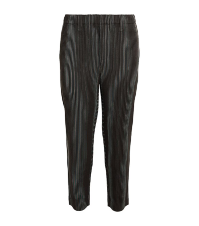 Issey Miyake Striped Pleated Straight Trousers In Grey