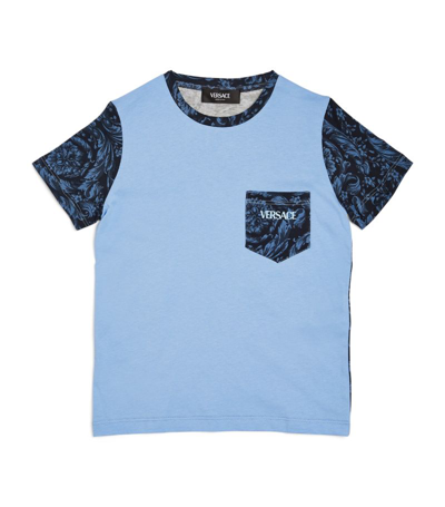 Young Versace Kids' Cotton Spliced Print T-shirt (4-14 Years) In Navy