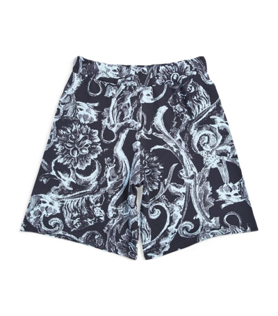 Young Versace Kids' Cotton Barocco Stencil Shorts (4-14 Years) In Blue