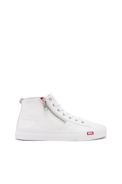 Diesel S-athos Zip-high-top Sneakers In Premium Leather In White