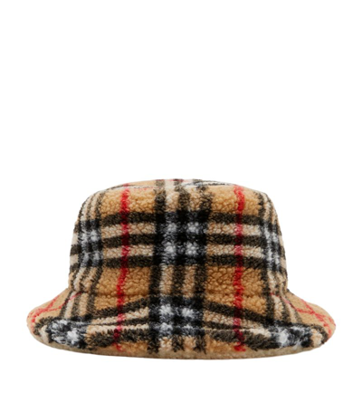 Burberry Kids Fleece Check Bucket Hat In Neutrals