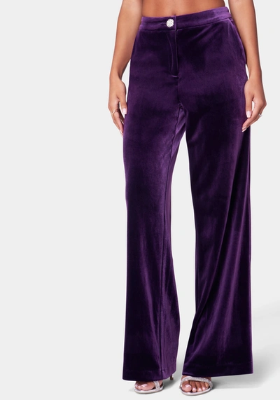 Bebe High Waist Wide Leg Velour Pant In Imperial Purple