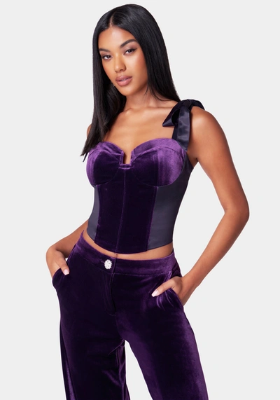 Bebe Satin Combo Velour Buster Top In Imperial Purple