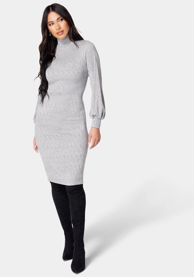 Bebe Midi Turtleneck Gather Sleeve Sweater Dress In Grey