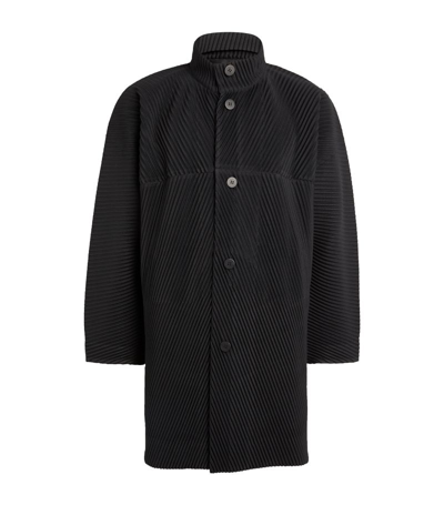 Issey Miyake Pleated High-neck Coat In Black