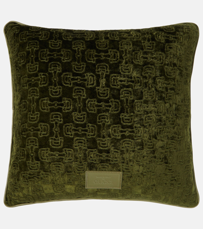 Gucci Horsebit Printed Cushion In Green