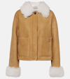 Loewe Shearling-trim Leather Jacket In Brown