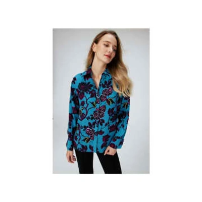 Diane Von Furstenberg Lala Floral-print Crepe Shirt In Blue