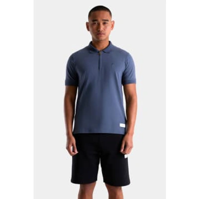 Android Homme Embroidered Zip Polo Charcoal In Blue