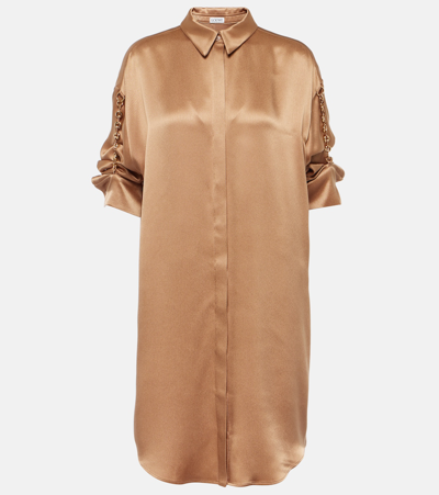 Loewe Chain-detail Silk Satin Shirt Dress In Brown