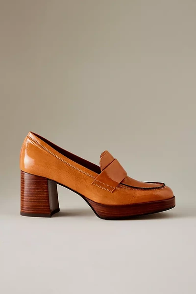 Angel Alarcon Leather Heeled Platform Loafers In Orange