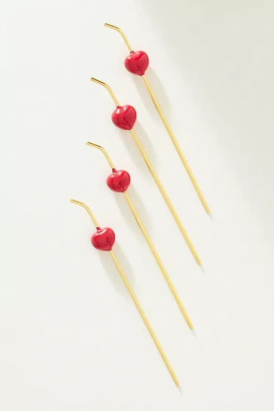 Anthropologie Cherry Garnish Stainless Steel Cocktail Sticks, Set Of 4