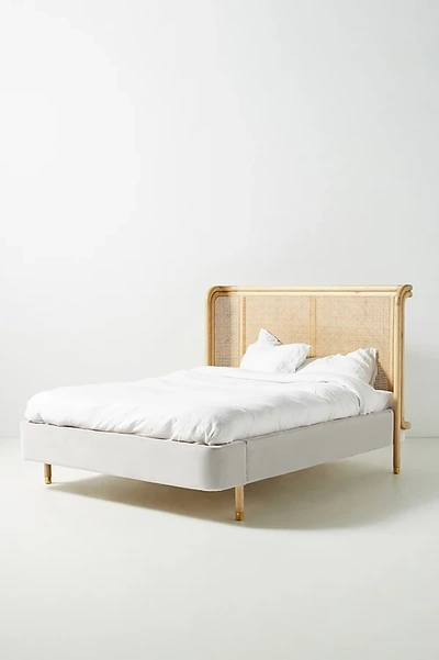 Anthropologie Heatherfield Velvet & Caned Hardwood King Size Bed Frame In Neutral