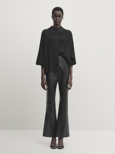 Massimo Dutti Black Pleated Shirt In Schwarz