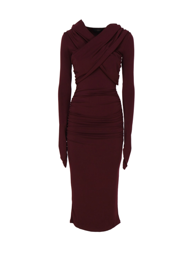 The Andamane Fitted Dress With Hood In Bordeaux