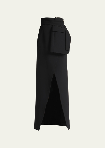 A.w.a.k.e. Layered Wrap Crepe Maxi Skirt In Black