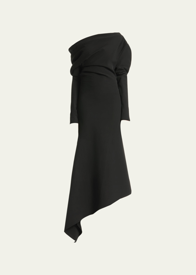 A.w.a.k.e. Off-the-shoulder Asymmetric Maxi Dress In Black
