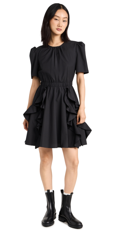 Jason Wu Ruched Short-sleeve Ruffle Mini Dress In Black