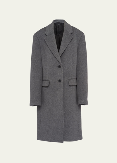 Prada Back Slit Wool Blend Coat In Gray