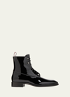 CHRISTIAN LOUBOUTIN MEN'S CHAMBELIBOOT NIGHT STRASS PATENT LEATHER PIERCING LACE-UP BOOTS
