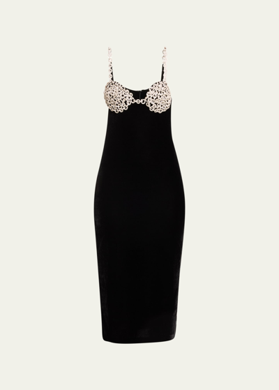 Patbo Women's Velvet Crystal Chain Midi Dress In Black