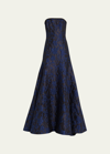 NAEEM KHAN BLUE JACQUARD GOWN WITH EMBROIDERED DETAIL