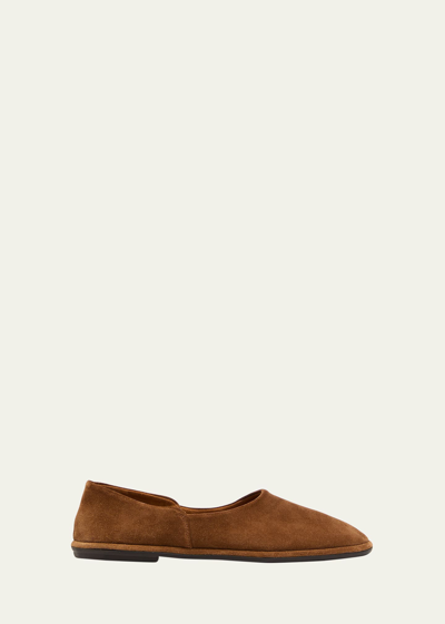 The Row Canal Suede Flats In Brown