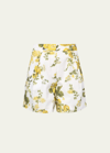 ERDEM FLORAL-PRINT PLEATED POPLIN TAILORED SHORTS