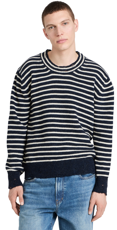 Ami Alexandre Mattiussi Striped Sweater With Cut Out Details Blue Unisex In Night Blue/ivory/477