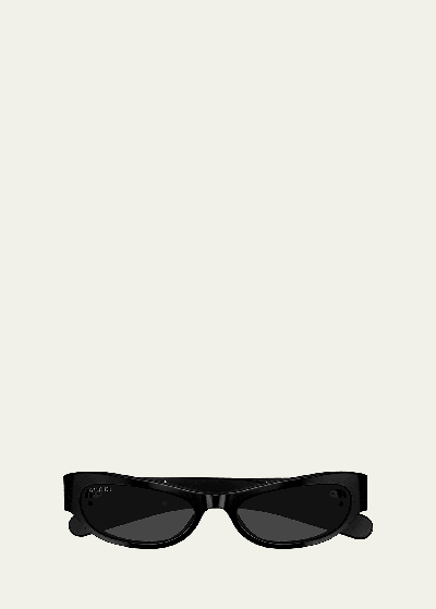 Gucci Two-tone Acetate Cat-eye Sunglasses In Shiny Solid Black