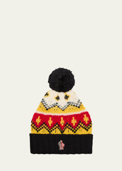 Moncler Wool Knit Beanie With Pom In Yellow