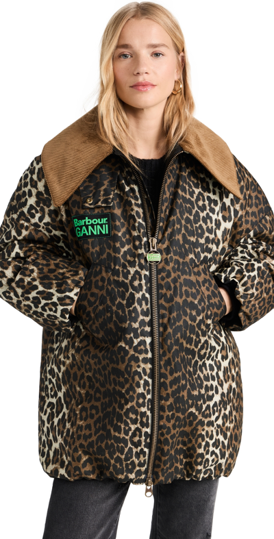 Barbour Womens Leopard Print Classic X Ganni Leopard-print Waxed Organic-cotton Jacket