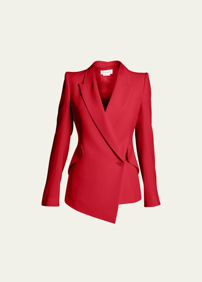 Alexander Mcqueen Single Button Blazer Jacket W/ Drop Hem In Love Red