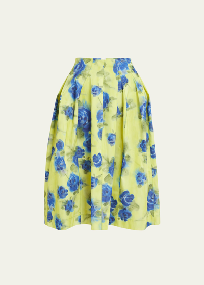 MARNI PLEATED FLORAL-PRINT FLARE MIDI SKIRT